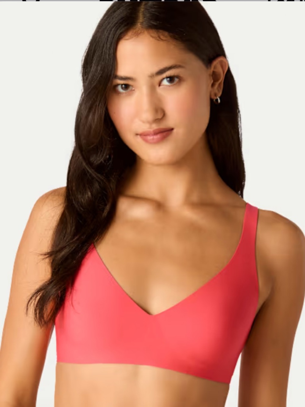Bombas No-Show Plunge V-Neck Bralette in Coral Heirloom Red
